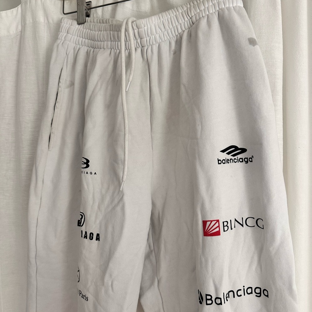 Balenciaga Graphic Logo White Straight Sweatpants – Size M (Fits Like S/XS) - Picture 3 of 7